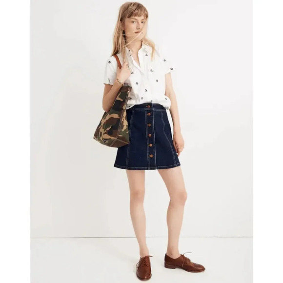 MADEWELL Stretch Denim A-Line Mini Skirt Button-Front Size 4 Dark Wash - Picture 1 of 8
